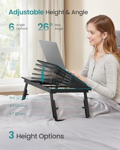 SONGMICS Bed Laptop Desk, Folding Bed Table Adjustable Angle and Height - Image 3