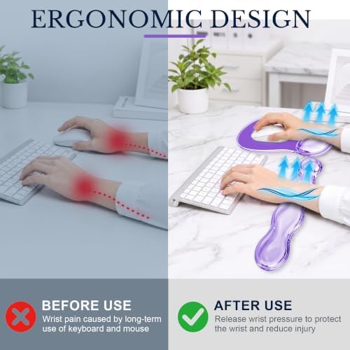 Keyboard Wrist Rest & Ergonomic Mouse Pad with Wrist Rest Set, Cute Transparent Gel Wrist Rest for Keyboard and Mouse, Soft Support for Pain Relief, Office, Gaming Desk Accessories（Purple） - Image 5
