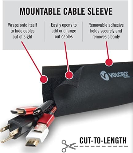 VELCRO Brand Mountable Cable Sleeve, Black, 3 Ft Cable Raceway - Image 2