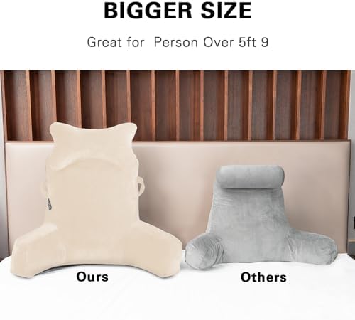 SLIGUY Reading Pillow-Bed Rest Pillow with Detachable Neck Roll & Higher Support Arm for Sitting in Bed Couch or Floor-Backrest Reading Pillow Adult Back Pillow for Reading/Watching TV/Gaming,Beige - Image 4