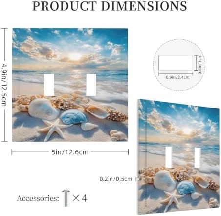 Decorative Light Switch Cover Plate Beach Starfish Seashell 2 Gang Switch Plate Covers Double Toggle Wall Plate Summer Sea Ocean Dual Device Electrical Switchplate Dimmer Faceplate Decor - Image 5