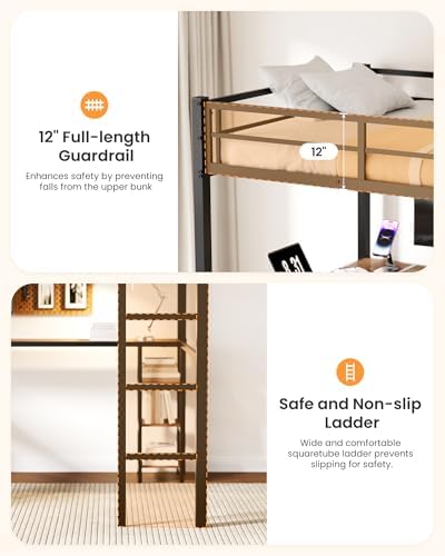 Full Loft Bed with Desk & Shelves for Teens/Adults, Guardrails, Ladder - Image 3