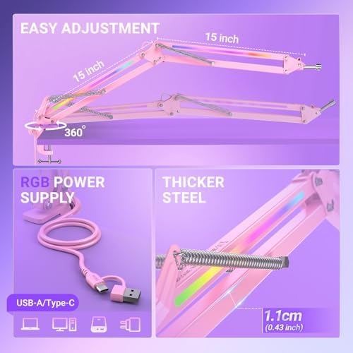 FIFINE AmpliGame BM38P Metal RGB Microphone Boom Arm for Gaming Streaming - Image 4