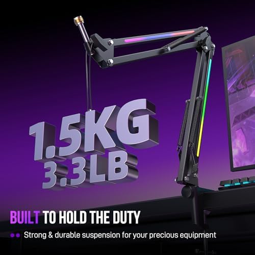 FIFINE AmpliGame BM38 Metal Microphone Boom Arm Stand with RGB for Gaming - Image 2