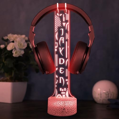 Custom Gamer Headphone Holder with RGB LED Lights, Personalized Name Headset Stand, Valentine Gift for Boyfriend Girlfriend, Gift for Him Her, Game Room Decoration - Image 2