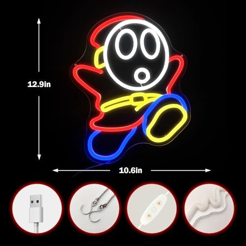 Shy Guy Neon Sign Dimmable Led Neon Sign for Wall Decor Gaming Neon Light Signs Light Up Signs for Bedroom Game Room Man Cave Birthday Christmas Gifts for Gamer - Image 3