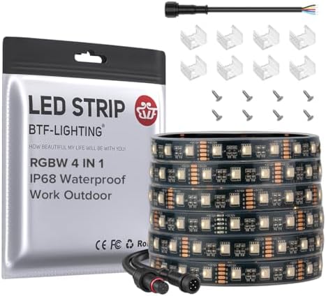 BTF-LIGHTING RGBW LED Strip IP68 Waterproof Warm White DC12V 16.4FT 300LED by BTF-LIGHTING