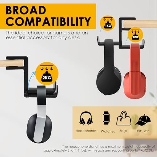 2Pack Dual Headphone Hanger for Desk, 2 in 1 PC Gaming Headset Hooks Holder - Image 5