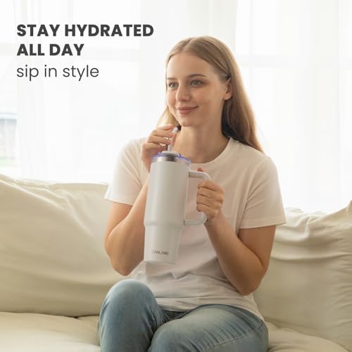 30 oz Tumbler with Handle, Tumbler with Lid and Straw, Double Wall Vacuum Insulated Travel Mug Stainless Steel Tumbler for Hot and Cold, Cupholder Friendly (Almond Birch) - Image 6