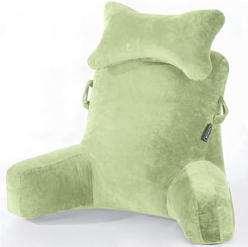 SLIGUY Reading Pillow-Bed Rest Pillow with Detachable Neck Roll & Higher Support Arm for Sitting in Bed Couch or Floor-Backrest Reading Pillow Adult Back Pillow for Reading/Watching TV/Gaming,Green by SLIGUY