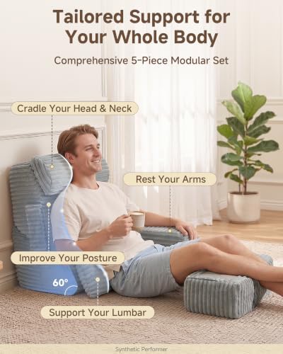 Foldable 5PCS Reading Pillow for Bed, Grey, 22” - Image 3