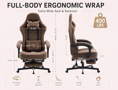 Office Desk Computer Gaming Chair for Adults, Ergonomic High Back Gamer Chair with Massage and Pocket Spring Cushion, Swivel Comfy Video Game Chairs with Footrest and Lumbar Support (Pro Brown) - Image 2
