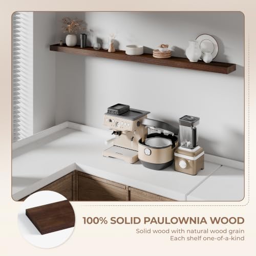 60 inch Long Walnut Floating Shelves Set of 1 | Solid Wood Large Wall Shelves with Invisible Brackets for Living Room, Bedroom, Bathroom, Kitchen, Laundry Room (Walnut, 60 Inch) - Image 3