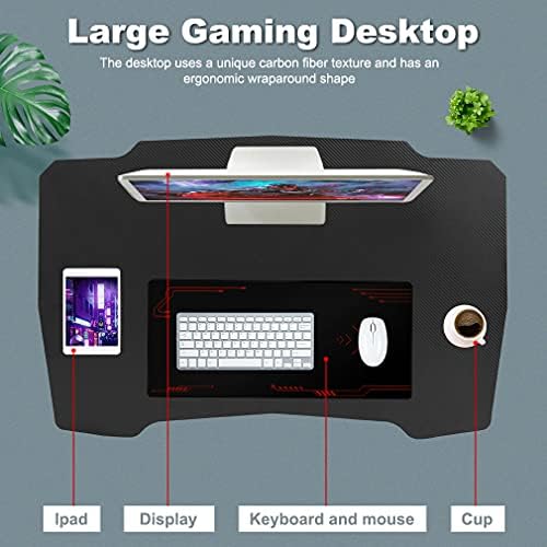 BestOffice Gmaing Desk 35.4in PC Computer Desk Z Shaped Gaming Workstation Ergonomic Gaming Table with Headphone Hook for Home Office, Red - Image 4