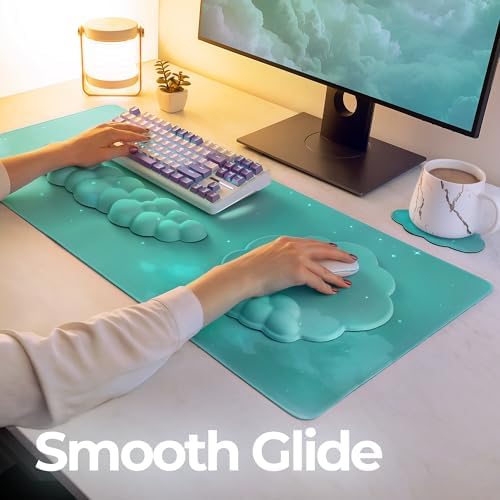 Premium Quality Cloud Wrist Rest Keyboard & Mouse Pad Set – Ergonomic Memory Foam Desk Accessories with Wrist Support & Cloud Coaster Wrist Rest for Office & Gaming- Mint - Image 3