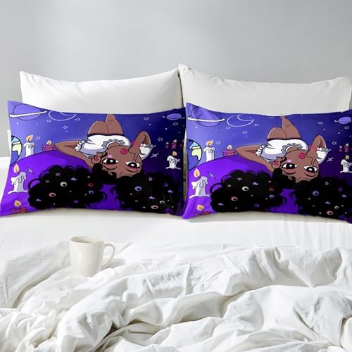 African American Comforter Sets, Black Girl Comforter Set Queen Cute Gilrs Bedding Set Purple Girls Bedroom Decor Comforter Sets with 1 Comforter +2 Pillowcase - Image 5