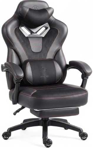 Dowinx Big and Tall Gaming Chair for Adults with Footrest, Massage Lumbar | Ergonomic High back with Pocket Spring Cusion Wide Seat, 90-135° Recline, Adjustable Height & Headrest for Home Office Black by Dowinx