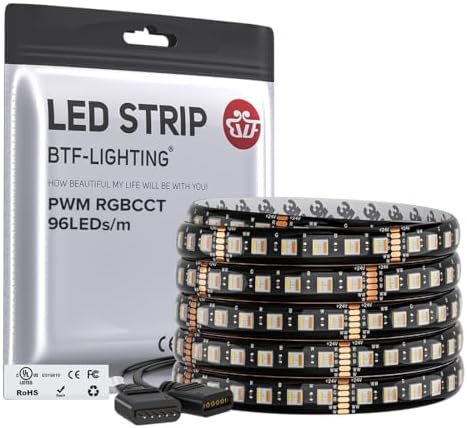 BTF-LIGHTING RGBCCT LED Strip UL Listed 16.4ft 96LED/m 300LED DC24V IP65 by BTF-LIGHTING