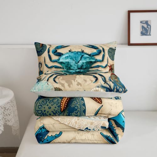 Sea Beach Theme Comforter Set Kids Beach Crabs Print Full Bedding 3D Sea Animal Crab Luxury Microfiber Quilted Duvet Set with 2 Pillowcases,Soft Lightweight Marine Life Decorative Bedding Soft Fluffy - Image 6
