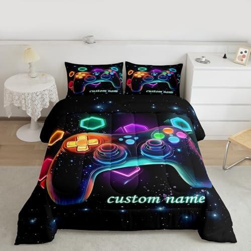 Erosebridal Customized Game Consoles Toddler Bedding Sets for Boys, Personalized Gaming Comforter Sets, Space Geometric Kids Comforter Set, Red Green Blue Teal, Game Room Decor, Gamer Gifts - Image 5