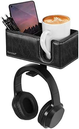 Under Desk Cup Holder Clamp on Cup Holder PU Leather Clip on Desk Organizer by Aurynns