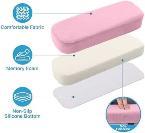 Smiry Memory Foam Office Chair Armrest Pads, Non-Slip Armrest Cushion | Ergonomic Arm Rest Pads with Adjustable Buckles and Straps, Elbow Relief for Desk, Gaming & Wheelchair, Pink, Set of 2 - Image 3