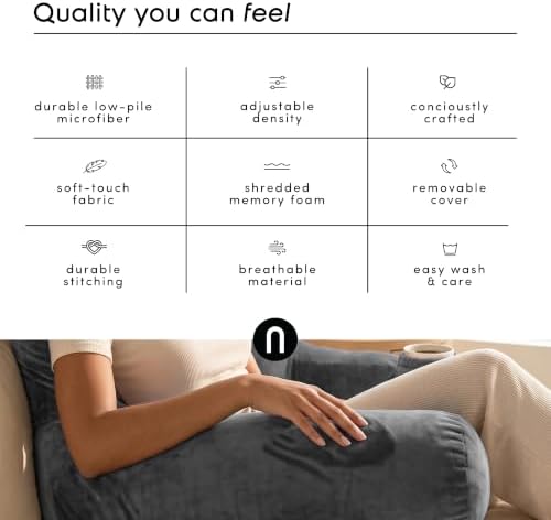 Nestl Reading Pillow for Bed, Back Pillow for Sitting Up in Bed, Dark Grey | 18” Backrest Pillow with Arms, Adjustable Support, Shredded Memory Foam Fill, OEKO-TEX, College Dorm Essentials for Adults - Image 6
