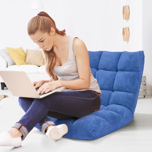 Moccha 14-Position Floor Sofa, Folding Sofa Chair with Back Support, Memory Foam Floor Gaming Chairs for Adults, Adjustable Padded Couch Recliner, Chaise Lounge for Reading, Meditating (Blue) - Image 2