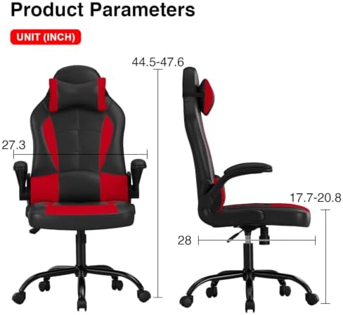 BestOffice | Gaming Chair | Red | PU Leather | with Lumbar Support | Ergonomic Racing Style Desk Chair with Recline, Padded Armrests, Headrest, Swivel & Caster Wheels | for Gamers, Home, Office - Image 3