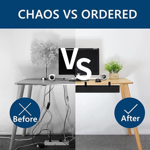 No Drill Under Desk Cable Management Tray, 28" Fabric Cord Hider for Wire Organizer, Clamp/Screw Mount Desk Cable Management, Cable Raceways Tray Cord Hiders for Office/Home - Image 6
