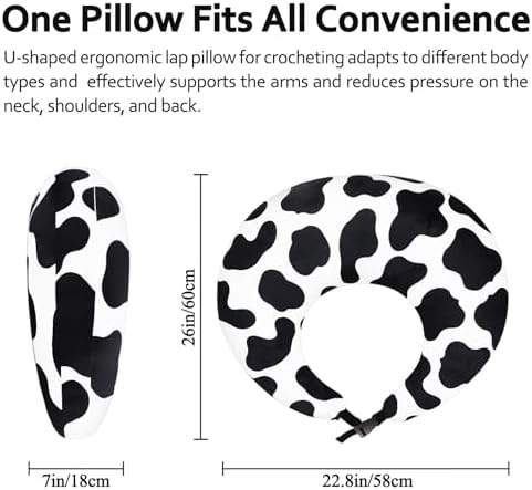 Ergonomic U-Shaped Gaming & Lap Pillow for Crocheting - Cute Cow Pattern Crochet Pillow with Elbow & Arm Support, Lap Desk Pillows for Reading, Playing or Crocheting, Suitable for Adults - Image 3