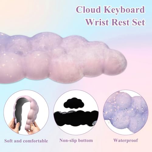 Gaming Desk Mat with Keyboard Wrist Rest Set, 4 in 1 Mouse Pad Set | Purple Large Mouse Pad& Cloud Keyboard Wrist Rest& Mouse Wrist Rest&Coaster, Comfort and Support for Typing and Gaming - Image 5