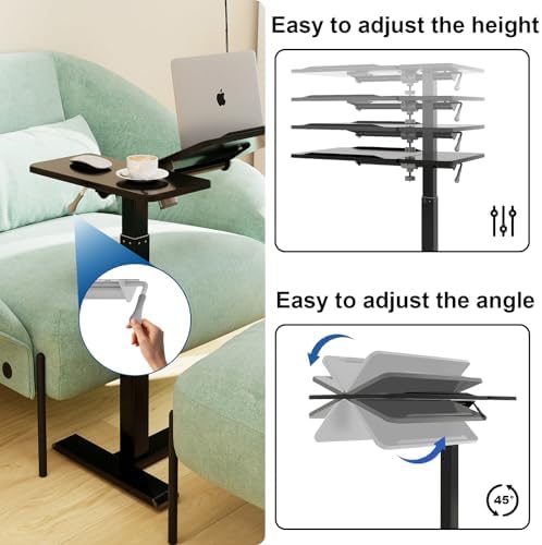PUNCIA Medical Overbed Table Pneumatic Adjustable Bedside Desk, Black - Image 4