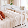 Arlopu Overbed Table with 360° Wheels, Queen Size Mobile Bed Desk, White by Arlopu