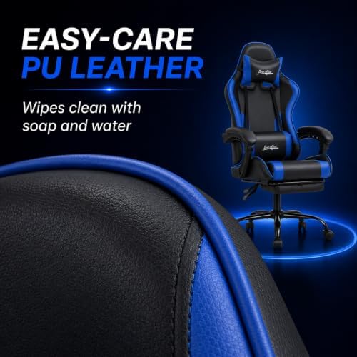 Gaming Chair Office Chair Desk Chair with Footrest Lumbar Support Headrest Armrest Task Rolling Swivel Ergonomic E-Sports Adjustable PC Gamer Chair (Blue) - Image 5