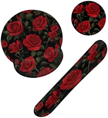 Vintage Red Rose Ergonomic Wrist Support Keyboard Mouse Wrist Rest Set, Computer Office Comfortable Wrist Rest for Mouse Easy Typing by Unknown