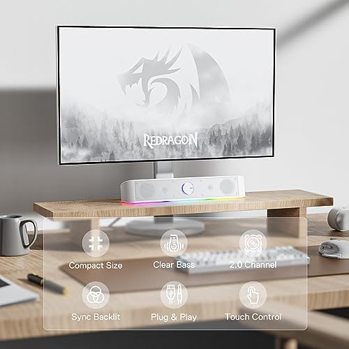 Redragon GS560 RGB Desktop Soundbar, Dynamic Lighting Bar with Audio Sync - Image 2