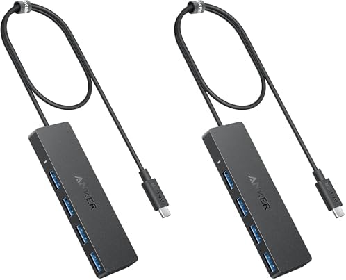 Anker 4-Port USB 3.0 Hub with 5Gbps Data Transfer, Ultra-Slim USB-C Connector Hub, for MacBook, iMac, Surface, Mobile HDD, and More (2 ft USB-C Connector, Charging Not Supported) (Pack of 2) by Unknown