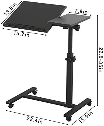 TigerDad Overbed Bedside Desk Mobile Rolling Laptop Stand Tilting Overbed Table with Wheels Height Adjustable Tray Table for Laptop Bed Sofa Side Table, Home & Hospital Use (Black) - Image 3