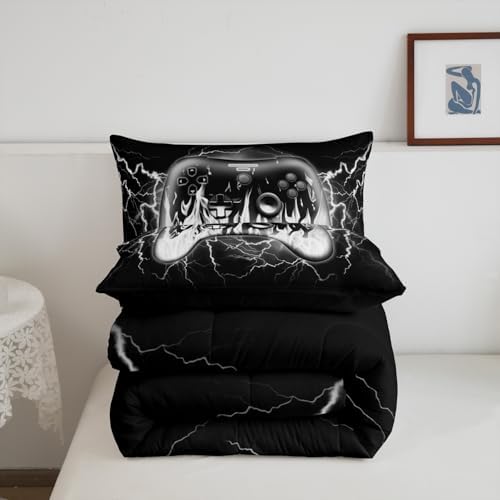 Feelyou Boys Gaming Gamer Comforter Set,Geometric Video Game Contoller Bedding Set Twin Size for Kids Boys Bedroom Room Decor,Lightnings Fire Gamer Comforter,Gaming Bed Set for All Season - Image 5
