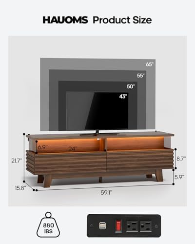 HAUOMS TV Stand for Living Room with Cable Management, Hidden Power Station - Image 2