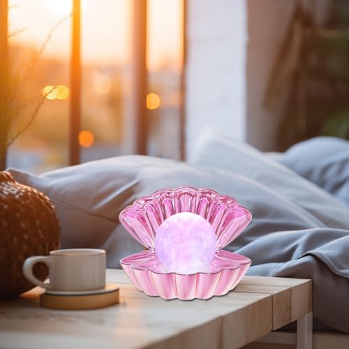 LKUA Shell Pearl Beach Themed Night Light, RGB 8 Colors Changing Mood Shell Pearl Lamps, Bedside LED Clamshell Portable Night Lights for Bar (Electroplating Powder) - Image 5