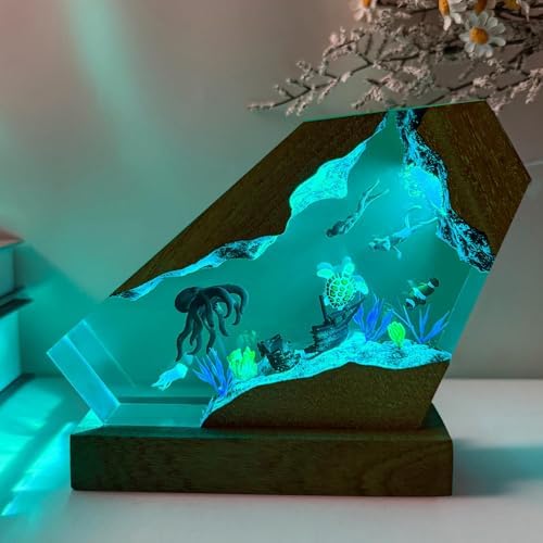 Epoxy Octopus Ocean Resin Lamp, Handmade Resin Night Light with USB Port - Image 4