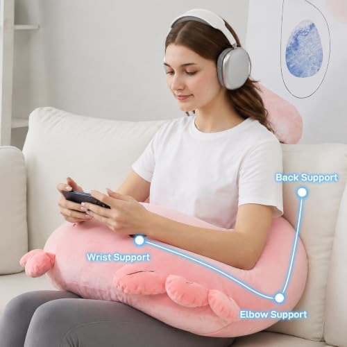 Cute Gaming Pillow for Lap - Plush Reading & Crocheting Pillow for Sitting in Bed, Soft Arm Support Cushion for Tablet/iPad, Kawaii Room Decor Gift Teen Girls & Pink Axolotl Lovers - Image 3