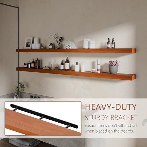 72 inch Long Floating Shelves for Wall,Solid Wood Long Shelves Set of 2,Orange Rustic Wall Mounted Shelves with Heavy Duty Brackets (Orange, 72 Inch) - Image 3