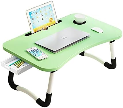 Lap Laptop Desk with Storage Drawer, Holders for Cup and Tablet, Laptop Bed Tray Table with Foldable Legs, Laptop Bed Stand, Portable Standing Table for Sofa Couch Floor (23.6", Green) by VebaCidi