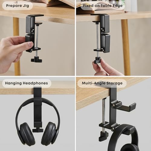 Under Desk Headphone Hanger with Dual Folding Hooks, Anti-Accidental Touch Design, Aluminum Alloy Clamp Mount, Space-Saving Anti-Accidental Touch Under Desk Clamp for PC Gaming Headsets, Office Desk - Image 4