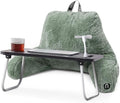 Nestl Fur Reading Pillow with Laptop Lap Desk, Stylish Back Pillow for Sitting Up, Lap Desk with Reading Pillows for Sitting in Bed Adult & Kids, Faux Fur Chair Pillow with Arms - Sage Green by Nestl