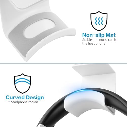 YAODHAOD Headset Hanger Holder Wall Mount, Sticky Headset Stand Holder Clip Under Desk for All Headphone/Controller (White,Hanging Style) - Image 4