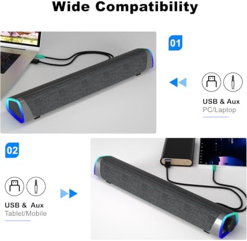 SOULION R30 Computer Speakers for Desktop PC, Wired USB Powered 3.5mm Aux - Image 6